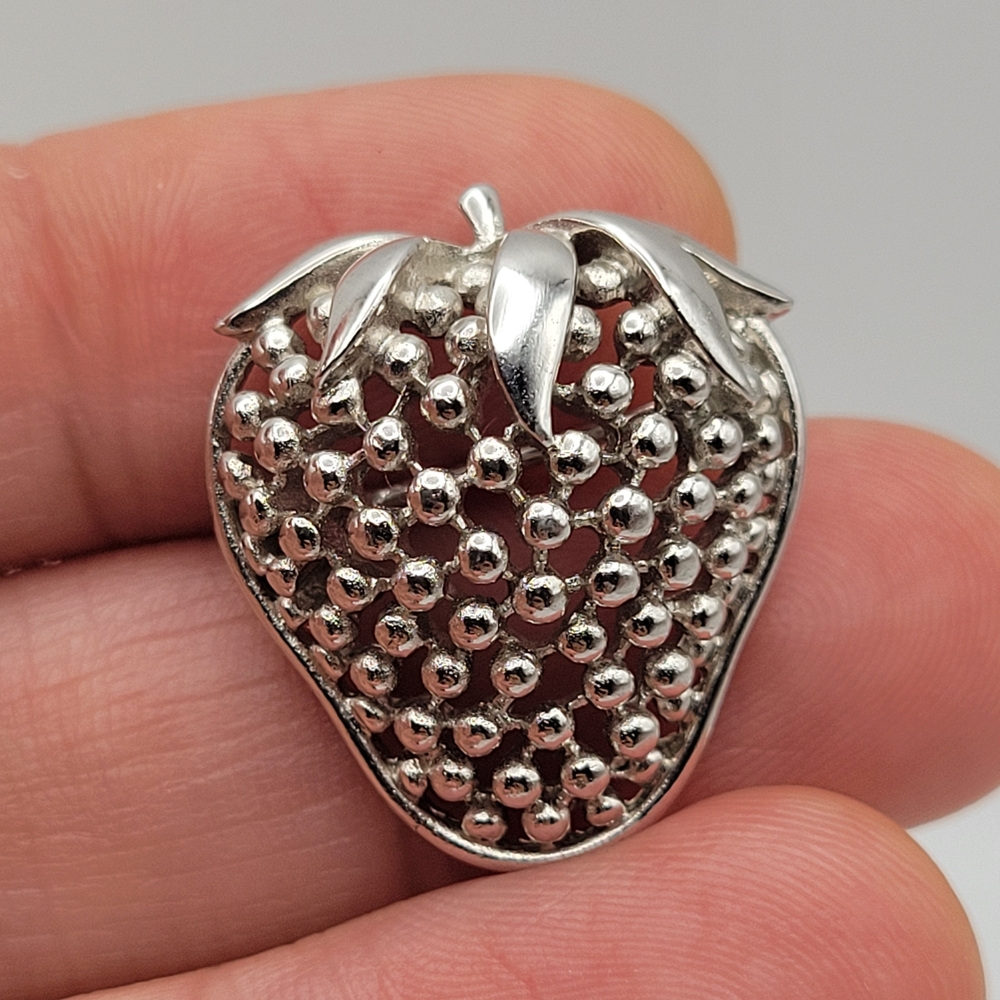 Silver Strawberry Brooch Vintage
